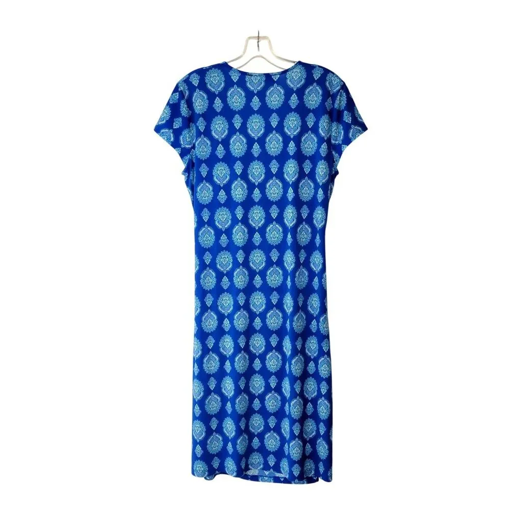 Jones New York Signature Blue Jersey Faux Wrap Dress Size Large - Picture 2 of 4